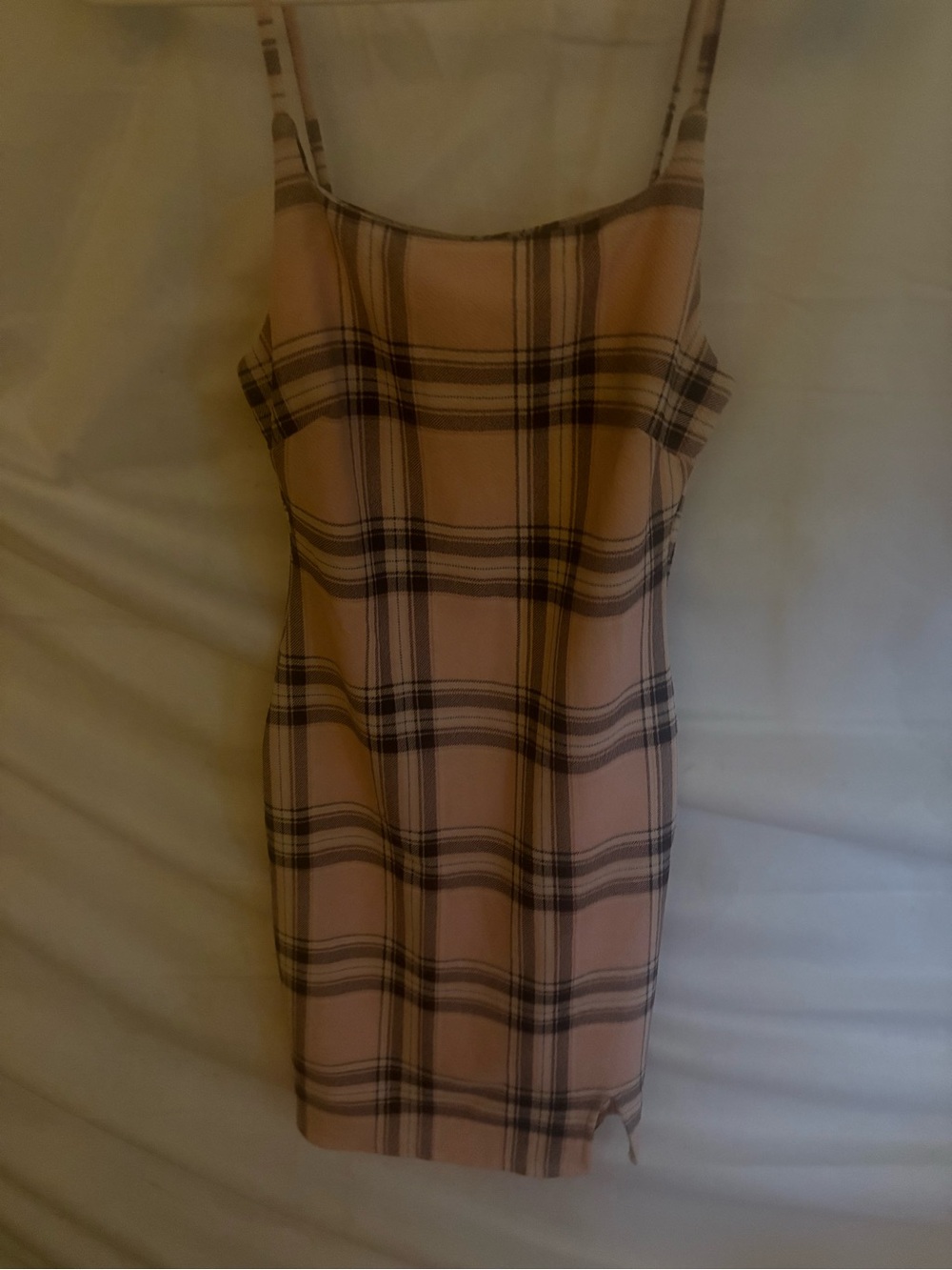 No Boundaries Blush Plaid Mini Slip Dress